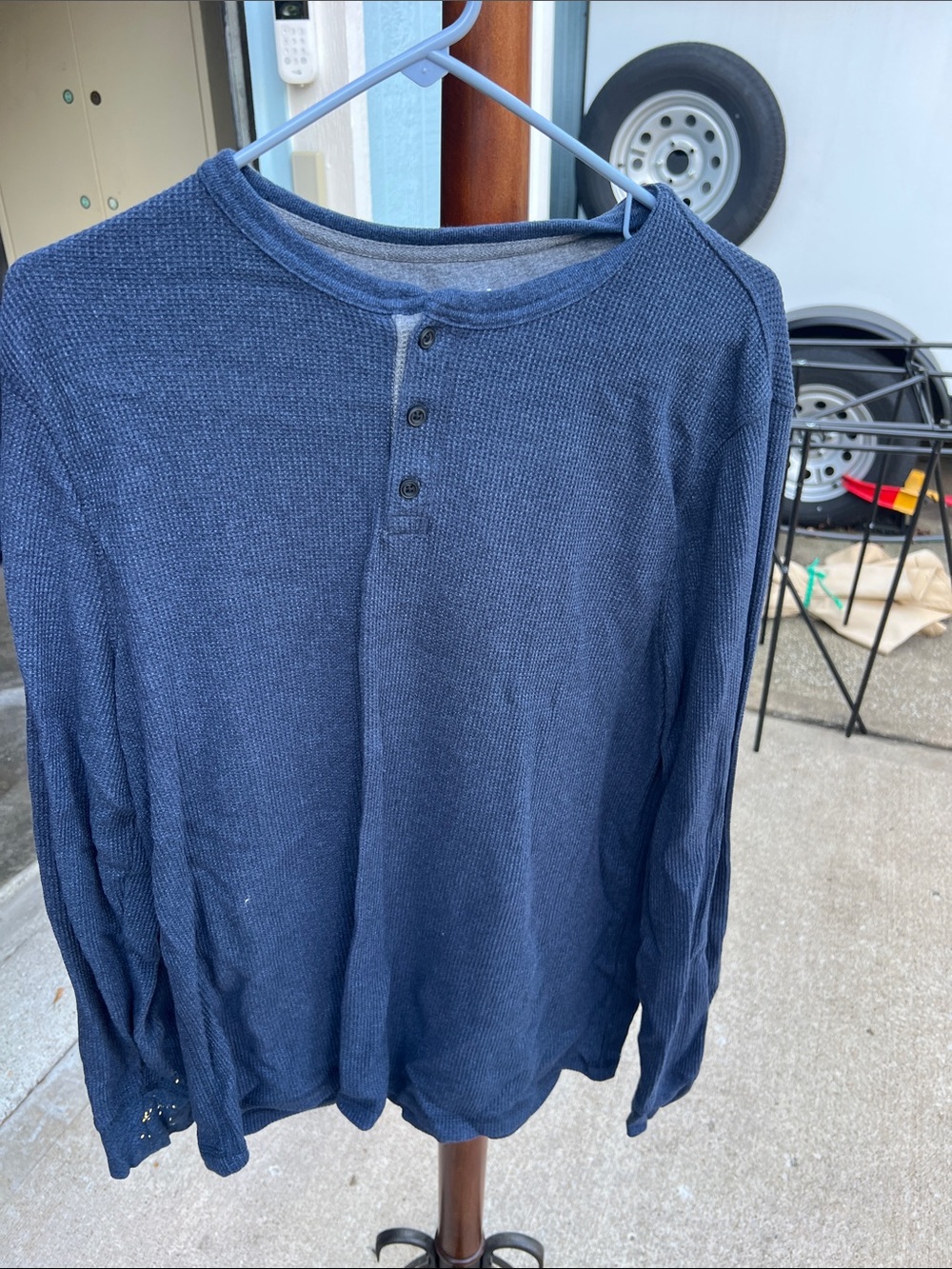 George Navy Long Sleeve Henley Waffle Knit Shirt
